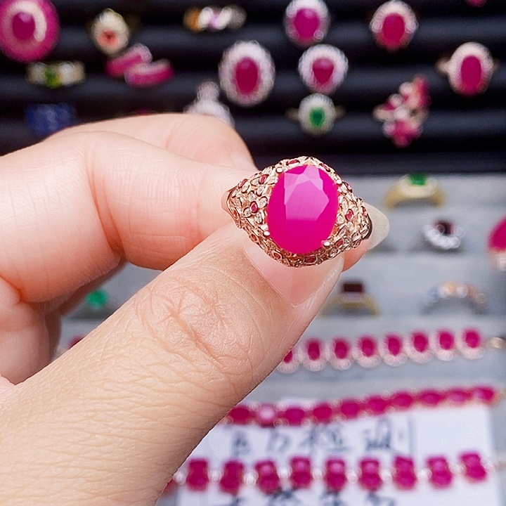 红宝石戒指银S925镶嵌