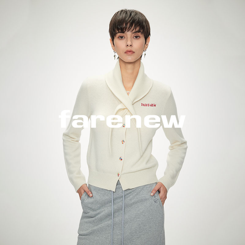Farenew｜26春设计师款｜刺绣围巾开衫收腰针织衫翻领31827040