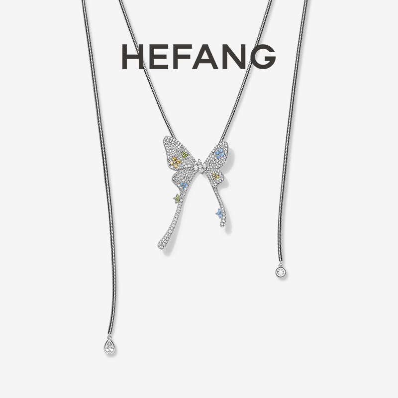 HEFANG 铜合金项链 蝴蝶花花长项链轻奢时尚原创设计