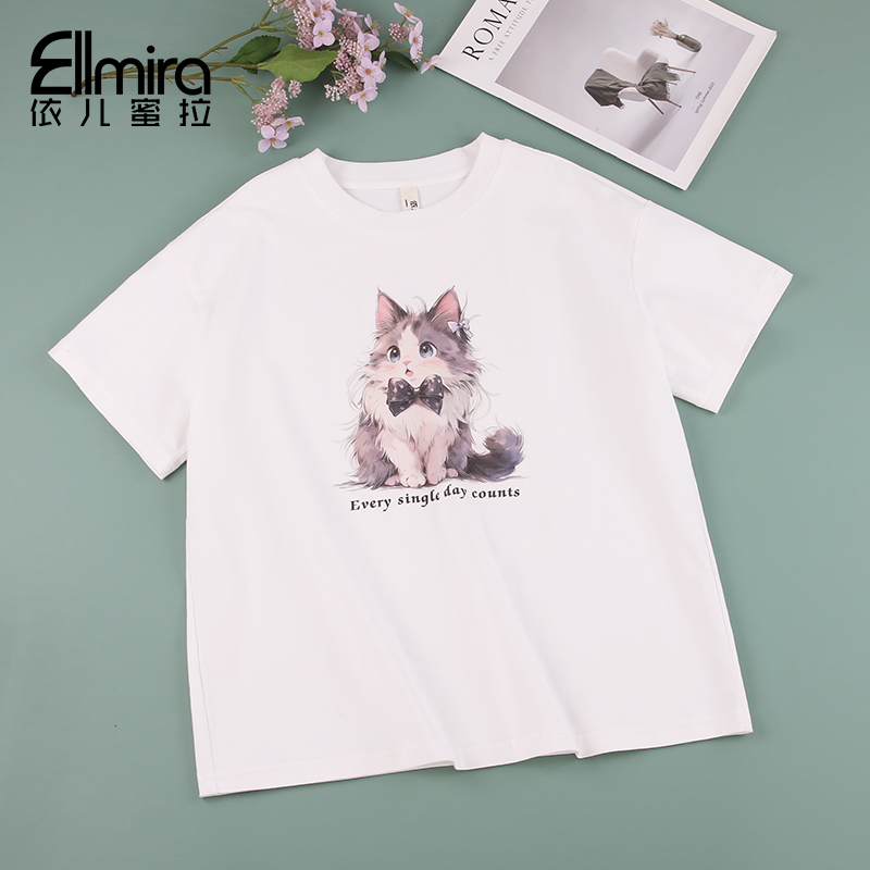 8920女童短袖t恤夏季上衣打底宽松圆领白色2025新款大童洋气薄款 