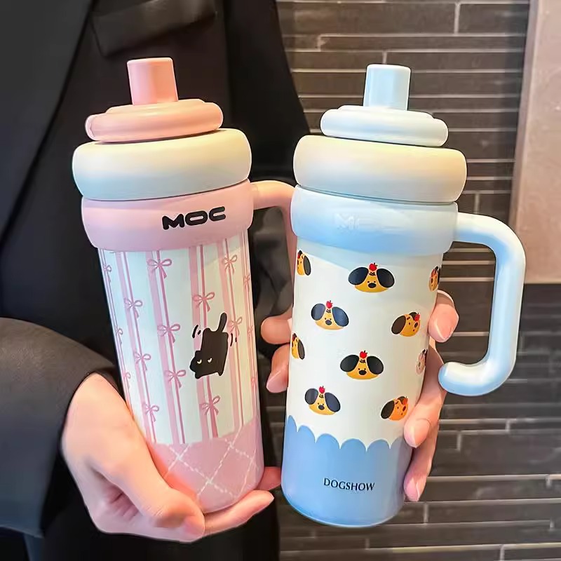 陶瓷内胆女生直饮新款冰霸杯大容量水杯巨无霸吨吨吸管新款保温杯