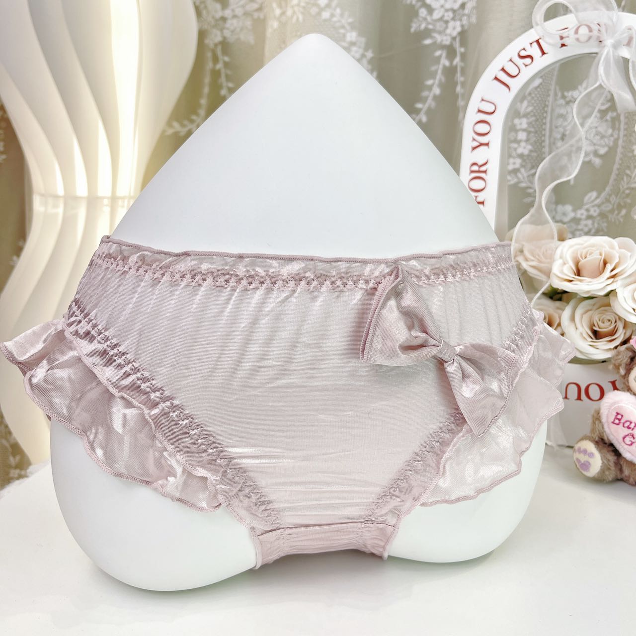 (90-120斤)时尚舒适纯欲甜美可爱大蝴蝶结薄款缎面荷叶边女生内裤