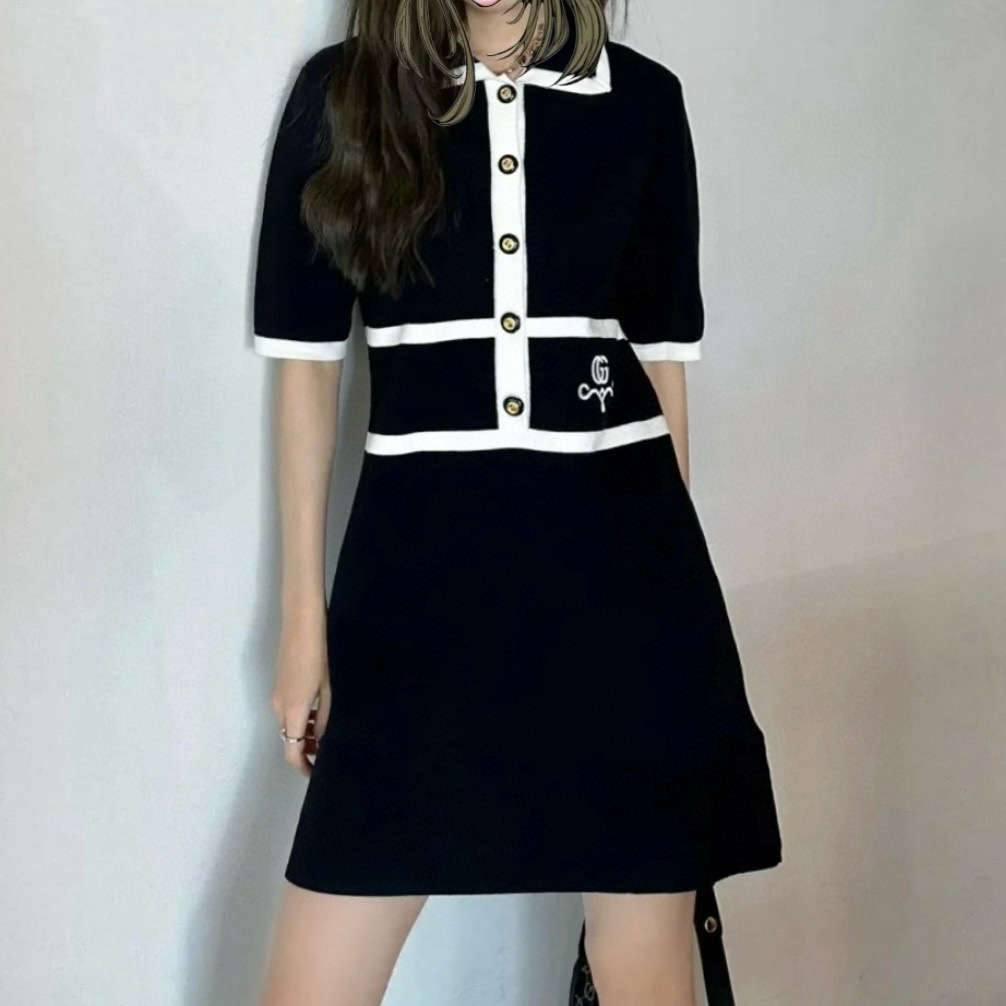 未使用 GUCCI/古驰 拼色刺绣Polo短袖连衣裙 S码 D17245