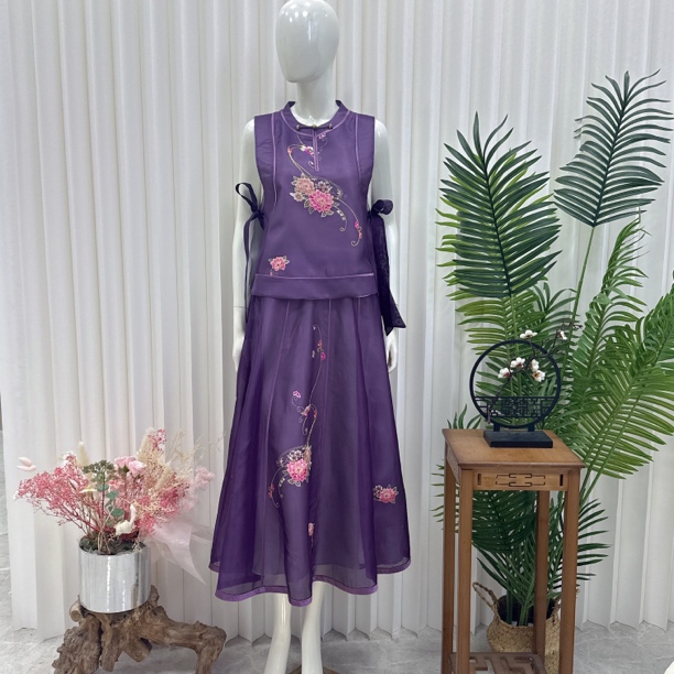 真丝欧根纱手工刺绣套装S码数