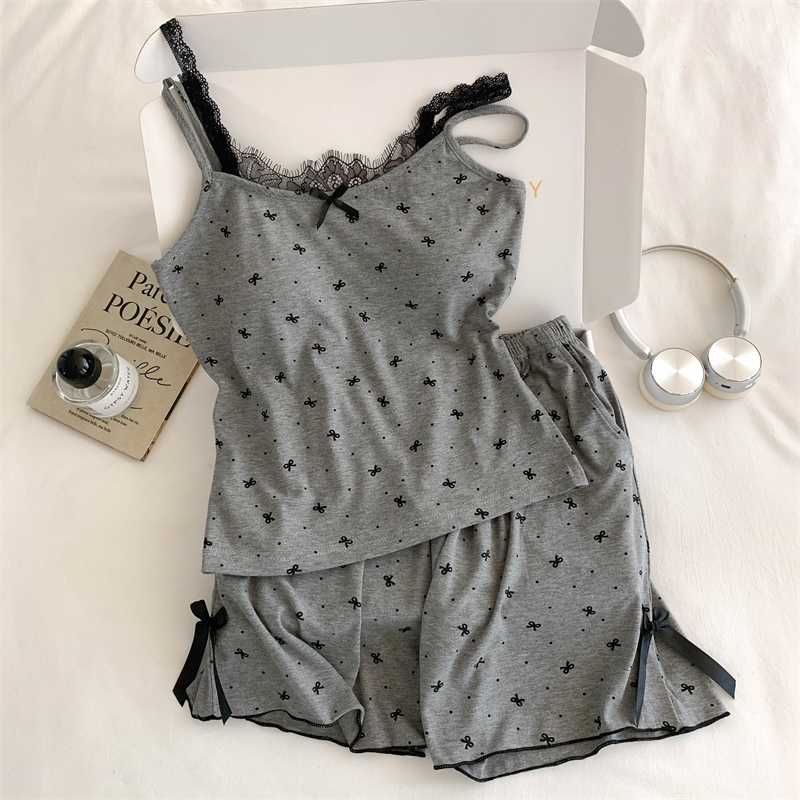 【实拍】莫代尔 带胸垫 韩系ins甜美蝴蝶结蕾丝吊带睡衣女夏季短