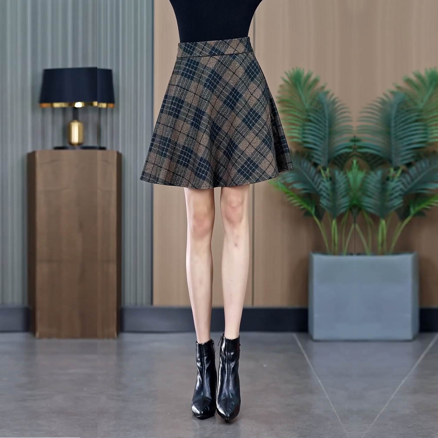 格子半身裙高腰a字大摆裙女2025新款冬季裙子大码胖mm格纹伞裙秋