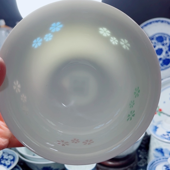 青花玲珑5寸饭碗三星花彩玲珑