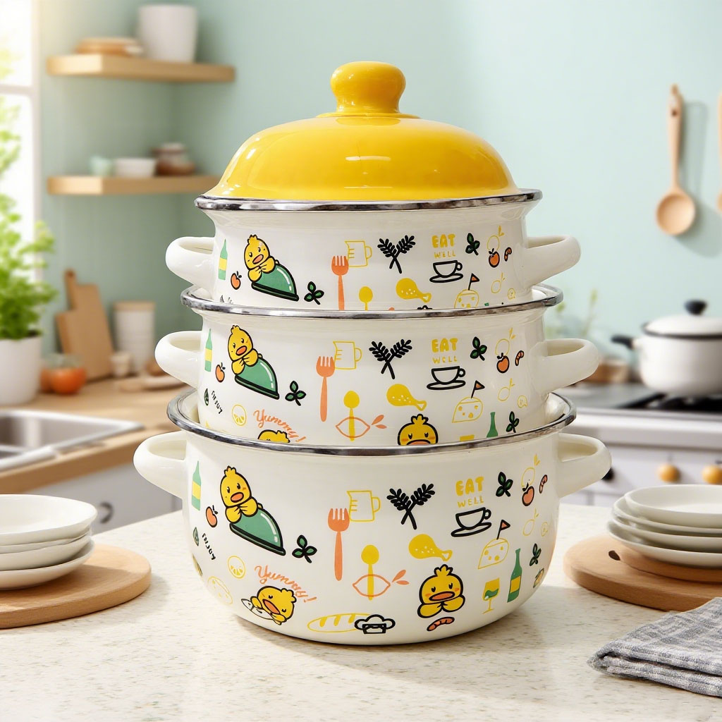 【七喜】16-18-20cm三件套汤锅黄盖小黄鸭汤锅套装卡通图案炖锅