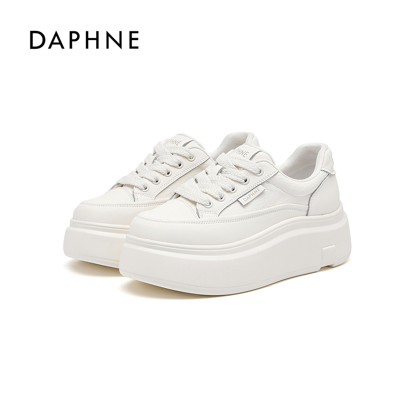 Daphne/达芙妮秋季爆款厚底小白鞋系带百搭休闲时尚潮流增高板鞋