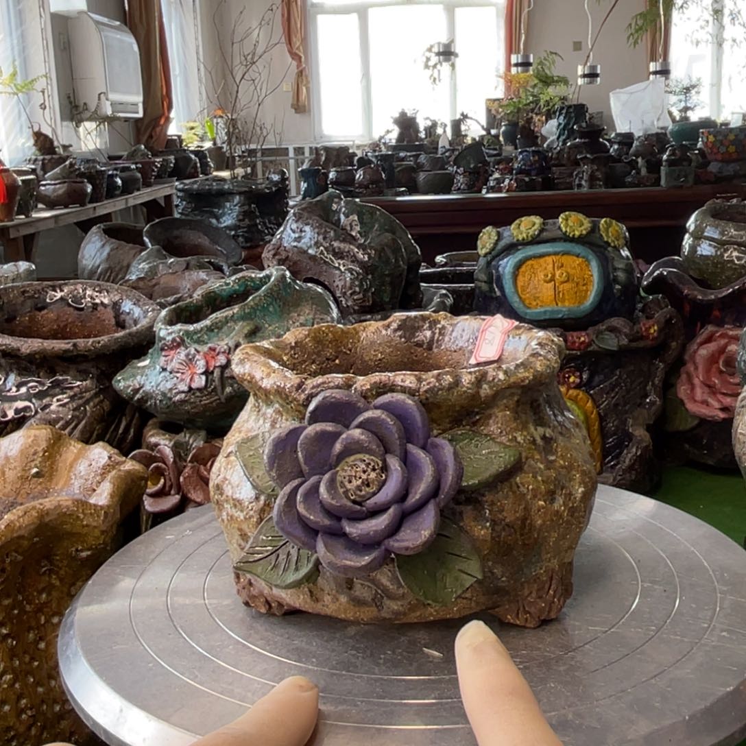 红陶粗砂陶瓷花盆