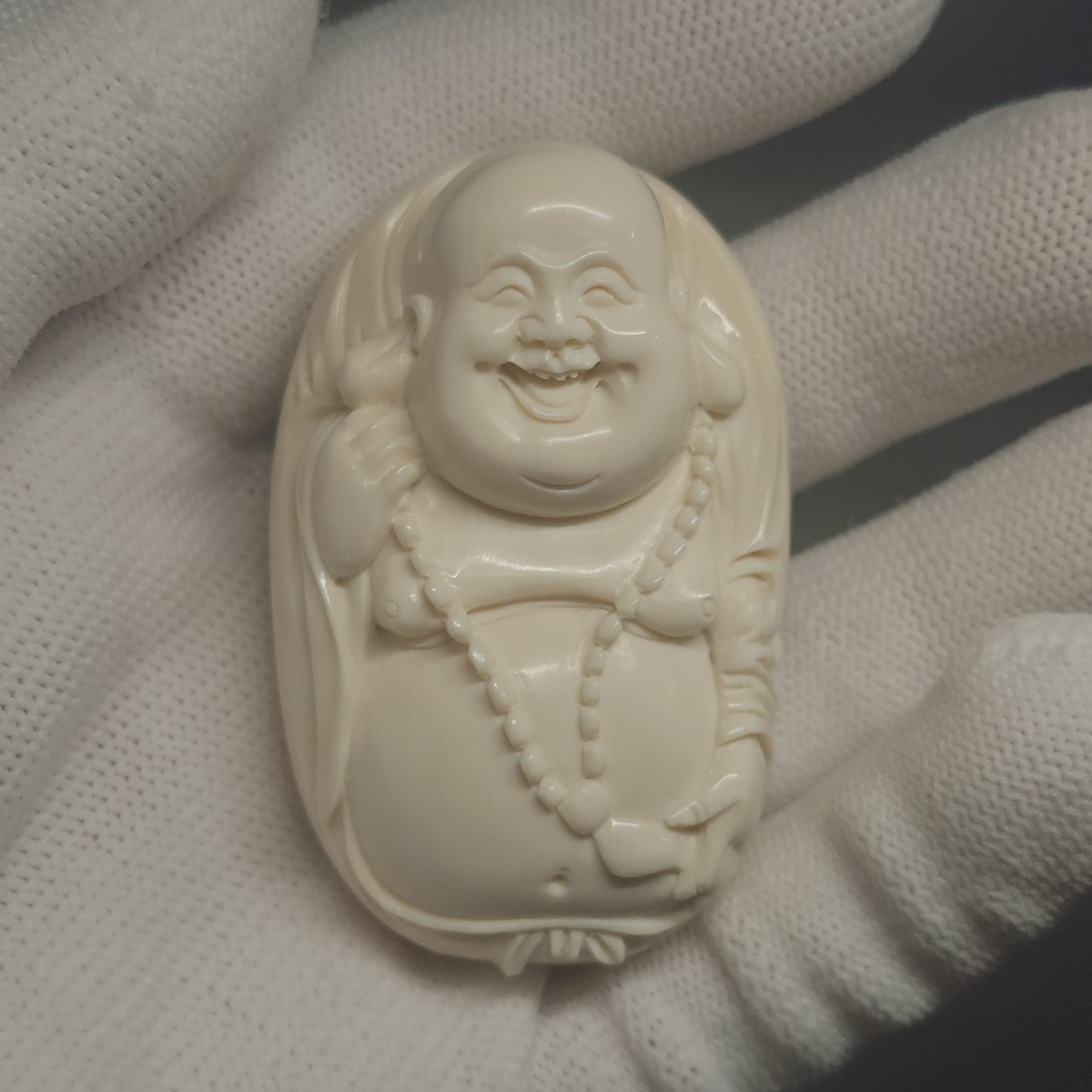 天然猛犸牙手工弥勒手把件
