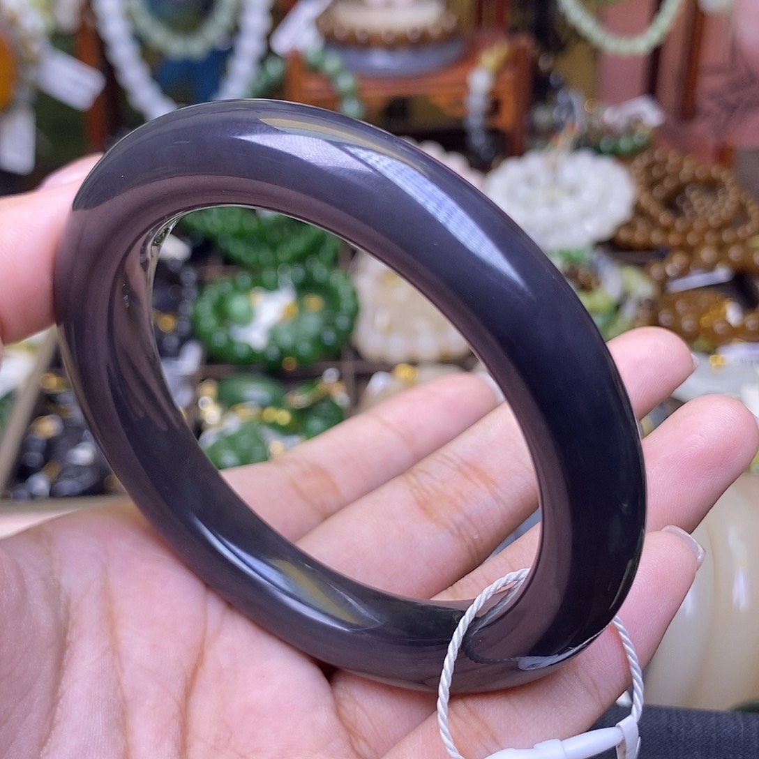 和田玉未镶嵌颈饰老矿料浓烟紫帝紫手镯59 