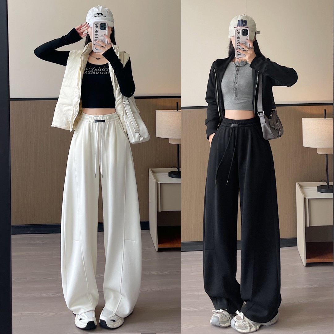 黑标弯刀运动裤女春秋季2025新款高腰垂感显瘦宽松小个子阔腿卫裤