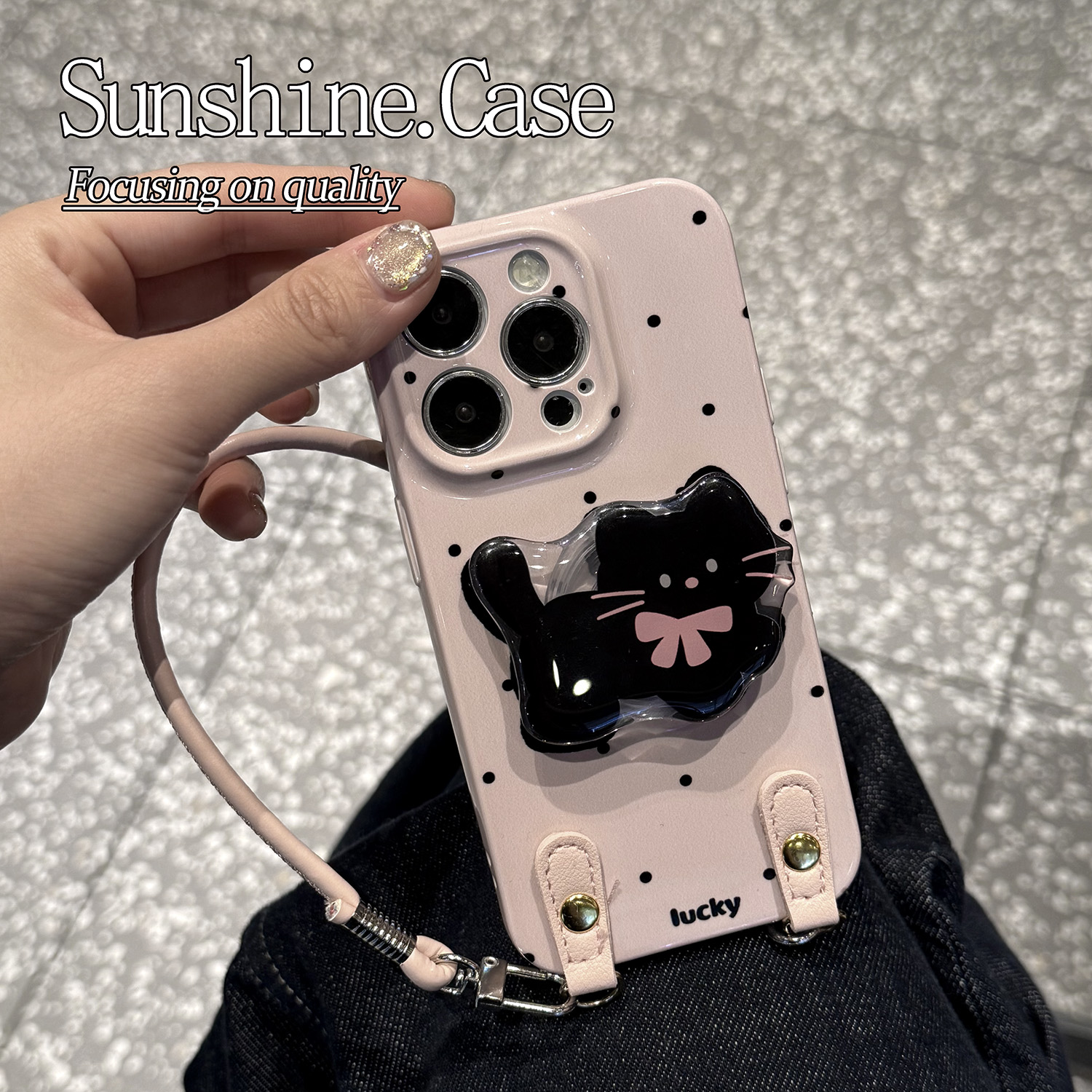 粉底黑猫软壳适用苹果oppo华为vivo小米手机壳防摔全包ins