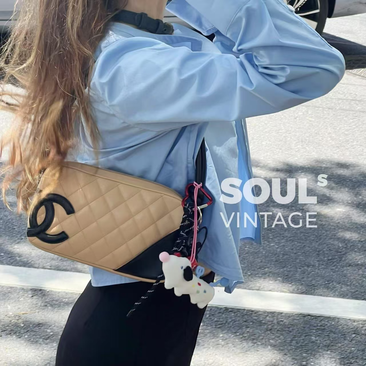 95新 Chanel/香奈儿 Chanel 奶茶色牛皮康鹏麻将腋下包/667530500