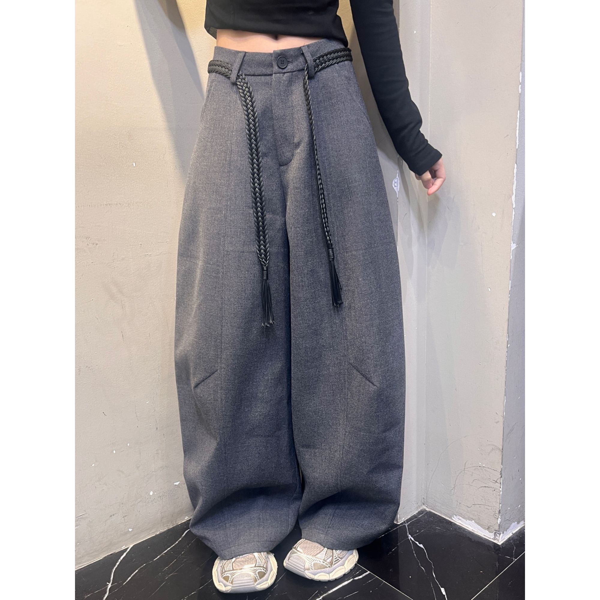 凡Fan【轻柔呢喃】韩版时尚软糯毛呢简约显瘦休闲弯刀拖地裤