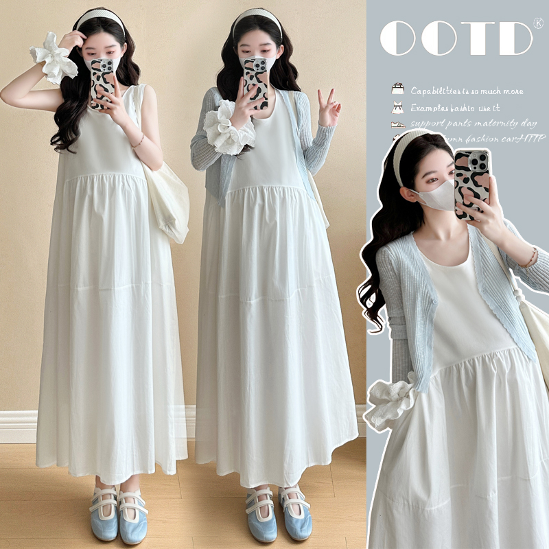 【小富婆孕装】2025夏季新款韩版时尚清新减龄开衫吊带裙两件套套装