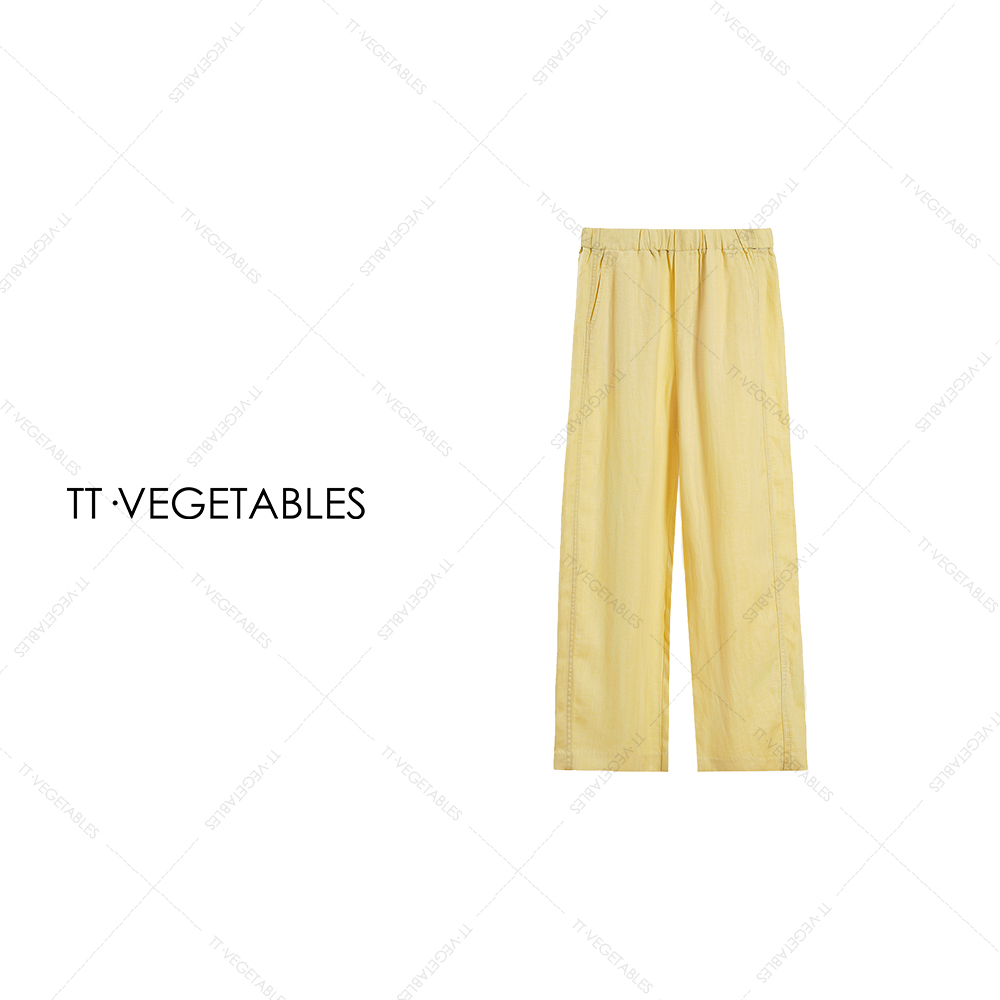 TT・VEGETABLES【序白】黄青 2025夏款亚麻混纺深色阔腿裤子511927