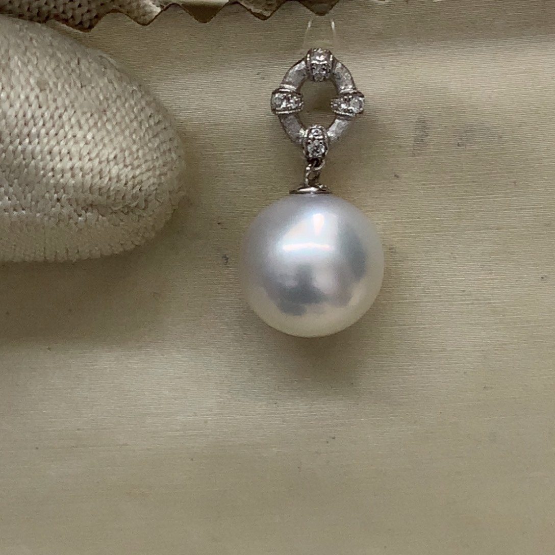 颈饰海水珍珠银S925镶嵌12-13澳白吊坠