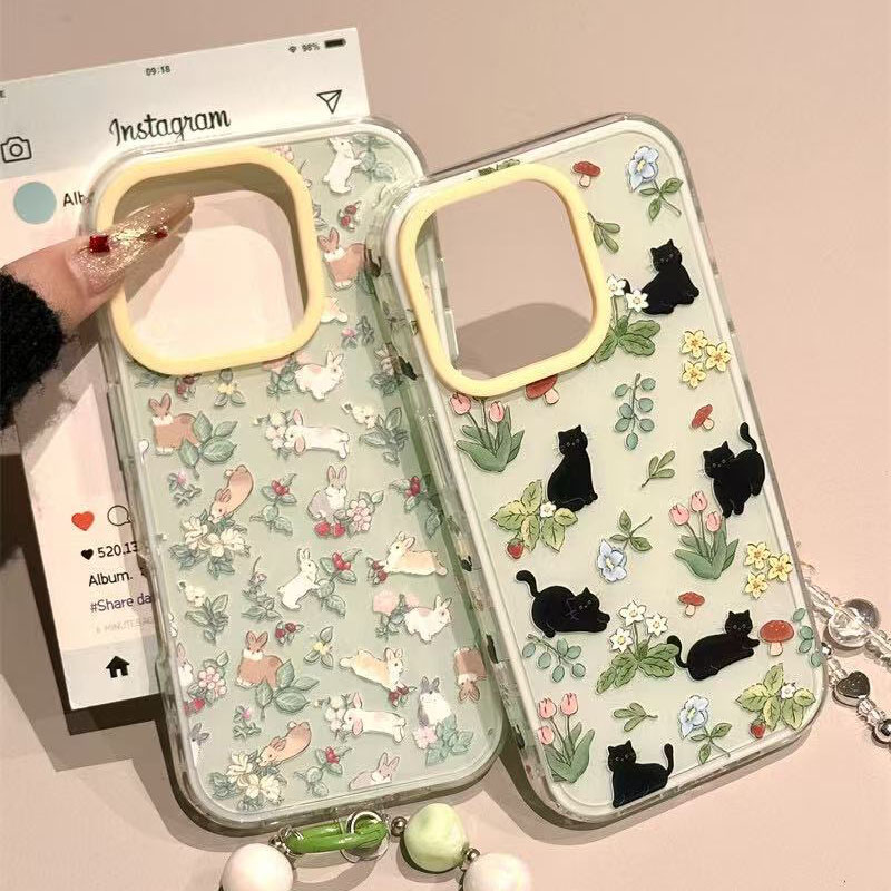 兔子黑猫适用苹果iphone小米15/14/13pro防摔vivo华为oppo手机壳
