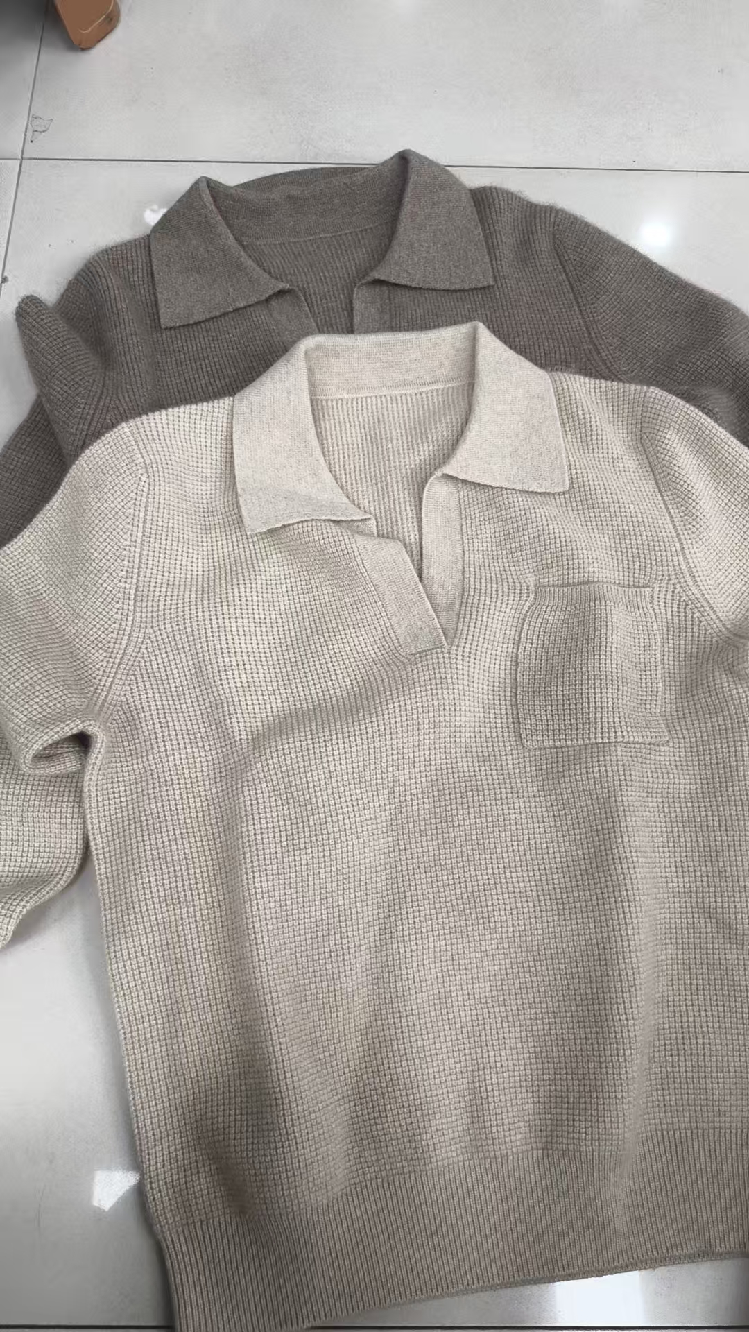 【100纯羊绒】纯羊绒V领POLO领长袖羊绒衫MC438