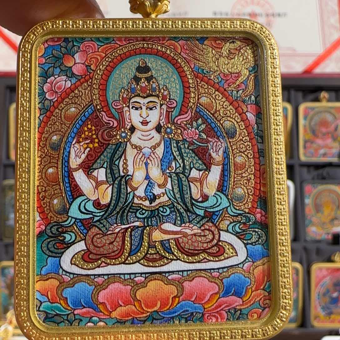 装裱画纯手绘天然矿料 四臂 普华东智绘