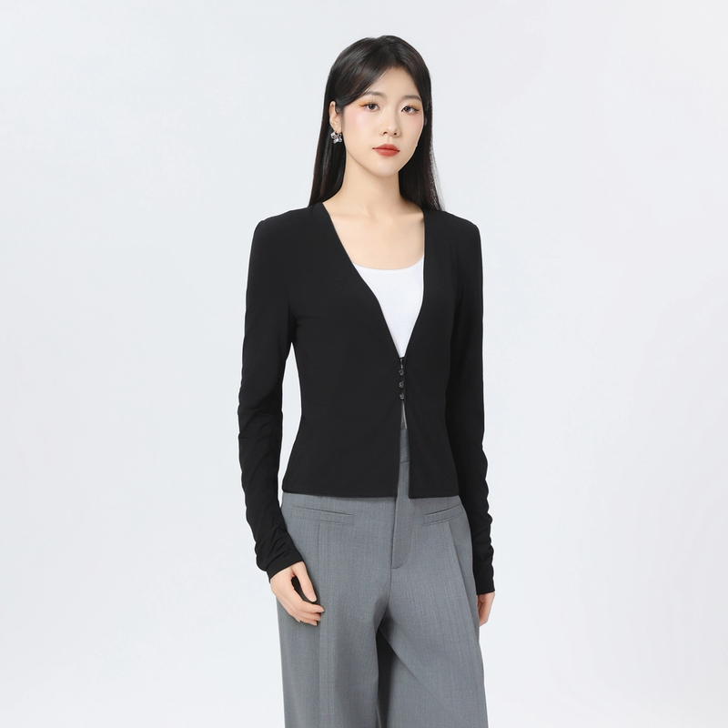 AMASS/阿玛施新款时尚气质百搭V领修身显瘦开衫薄款外套540027