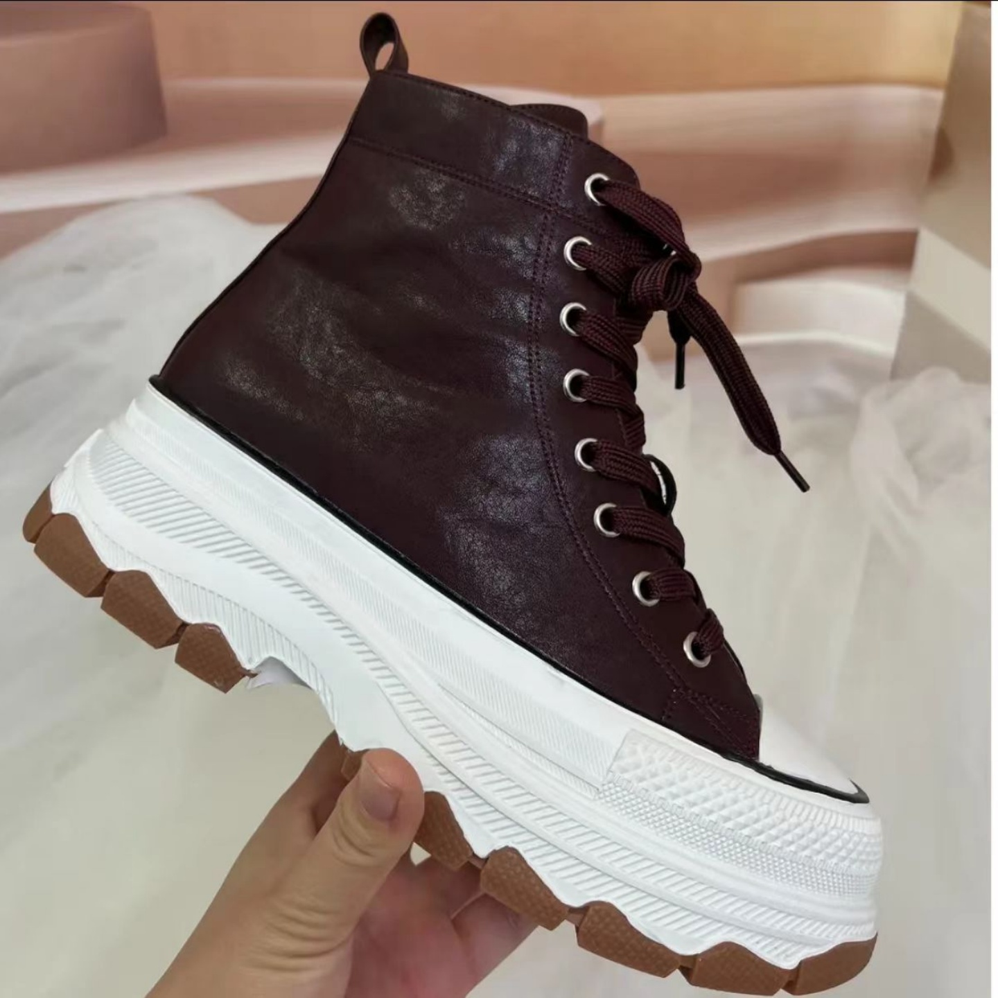 【酱咖色时尚圈鞋 】休闲百搭潮流厚底高帮靴  舒适高帮鞋