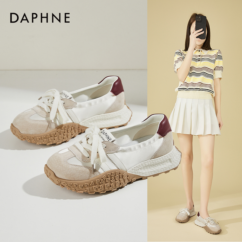 Daphne/达芙妮厚底拼色芭蕾德训鞋女时尚阿甘鞋百搭休闲运动鞋