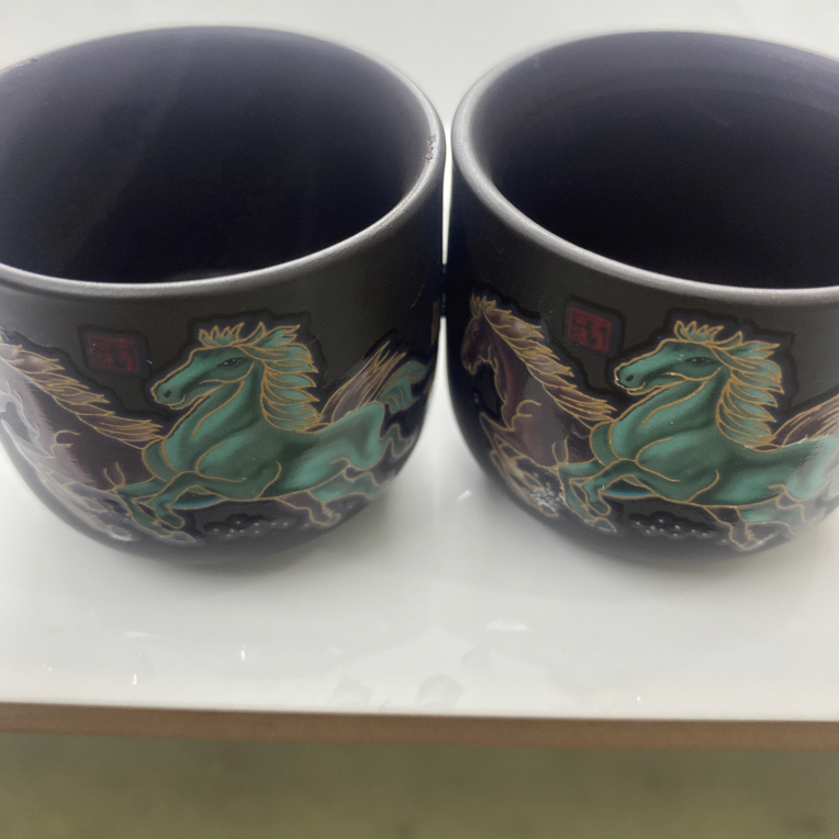 紫砂马到成功变色桶杯2个（黑西施）