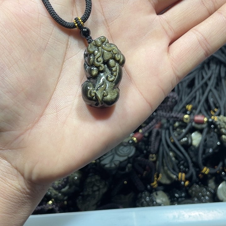 黑曜岩合金颈饰金曜石貔貅项链