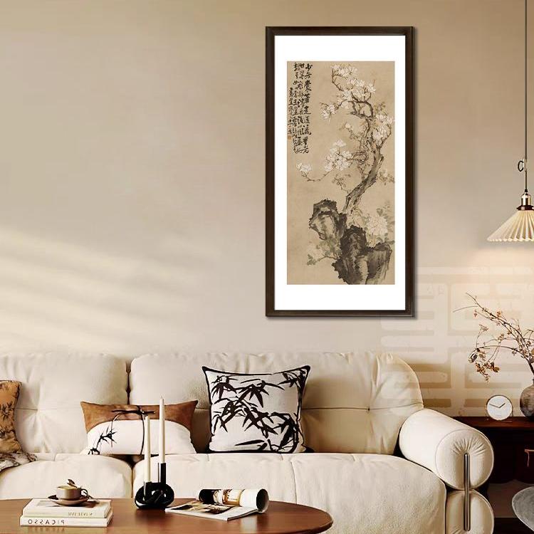 官刻《玉兰图》120*60版画实木框装饰画适合茶室玄关中式风格