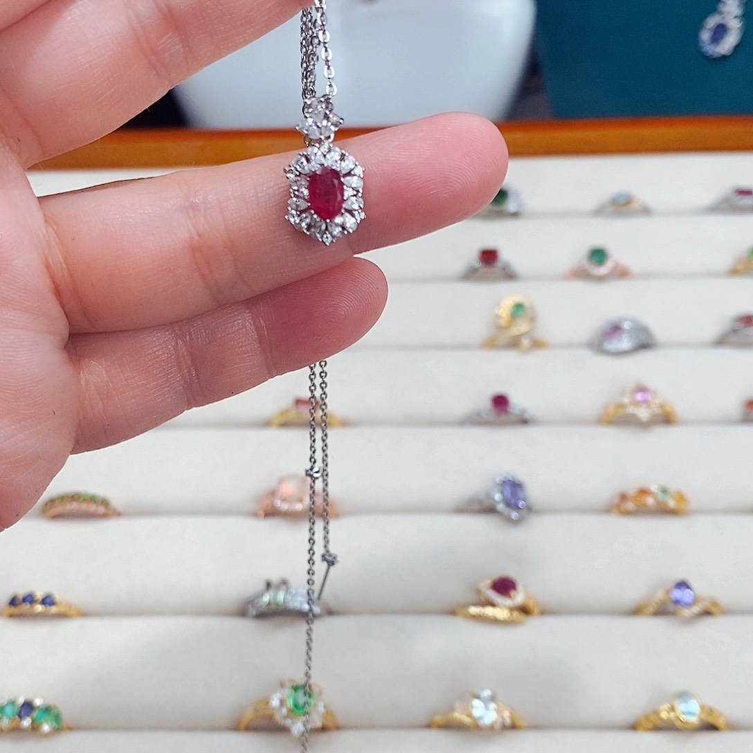 红宝石颈饰银S925镶嵌