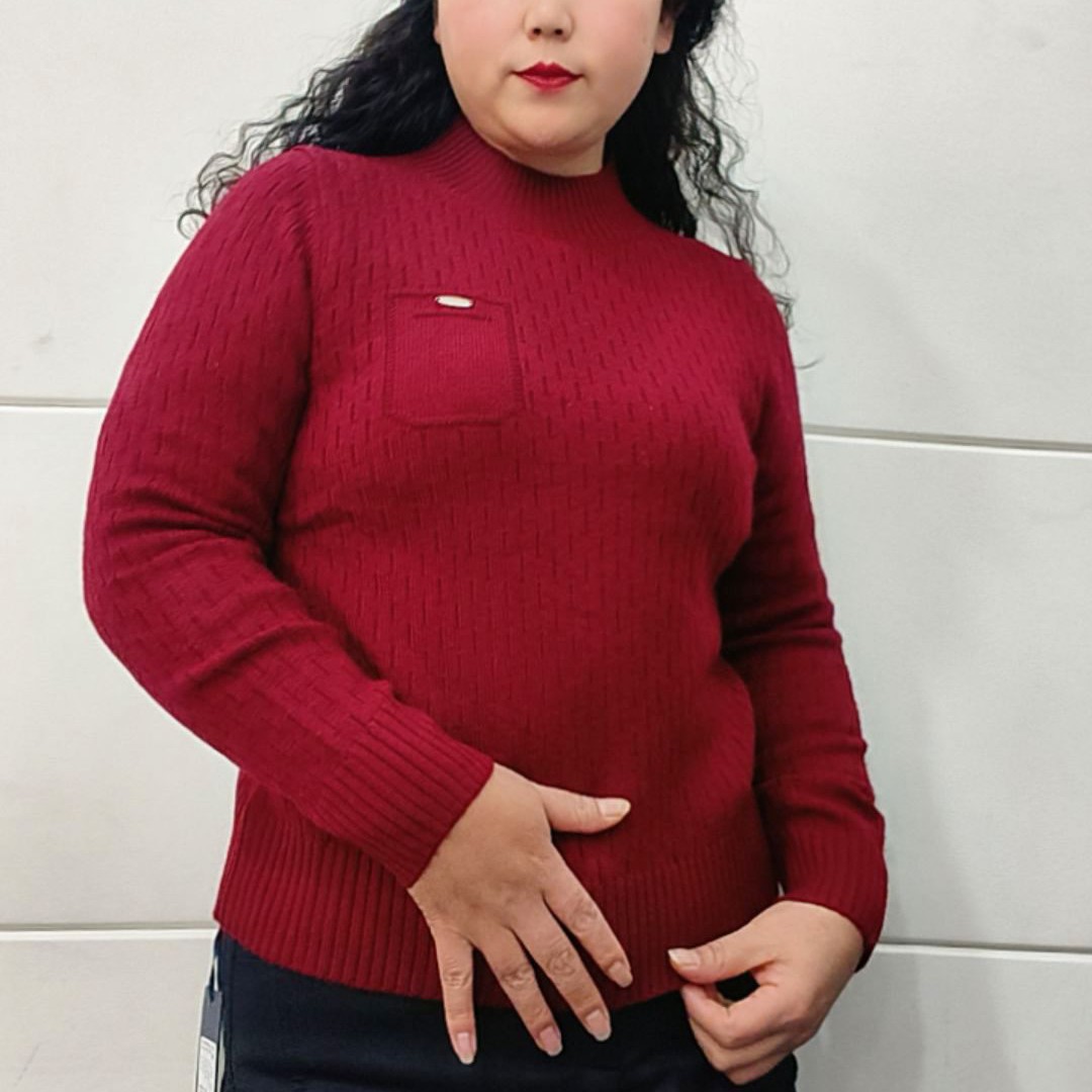 冬季半高领毛衣女加厚保暖花纱长袖宽松时尚百搭针织打底衫