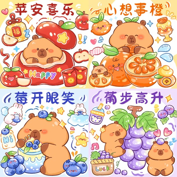 新疆长绒棉布，水果卡皮巴拉系列60*60大格四股线绣 （印花清晰）