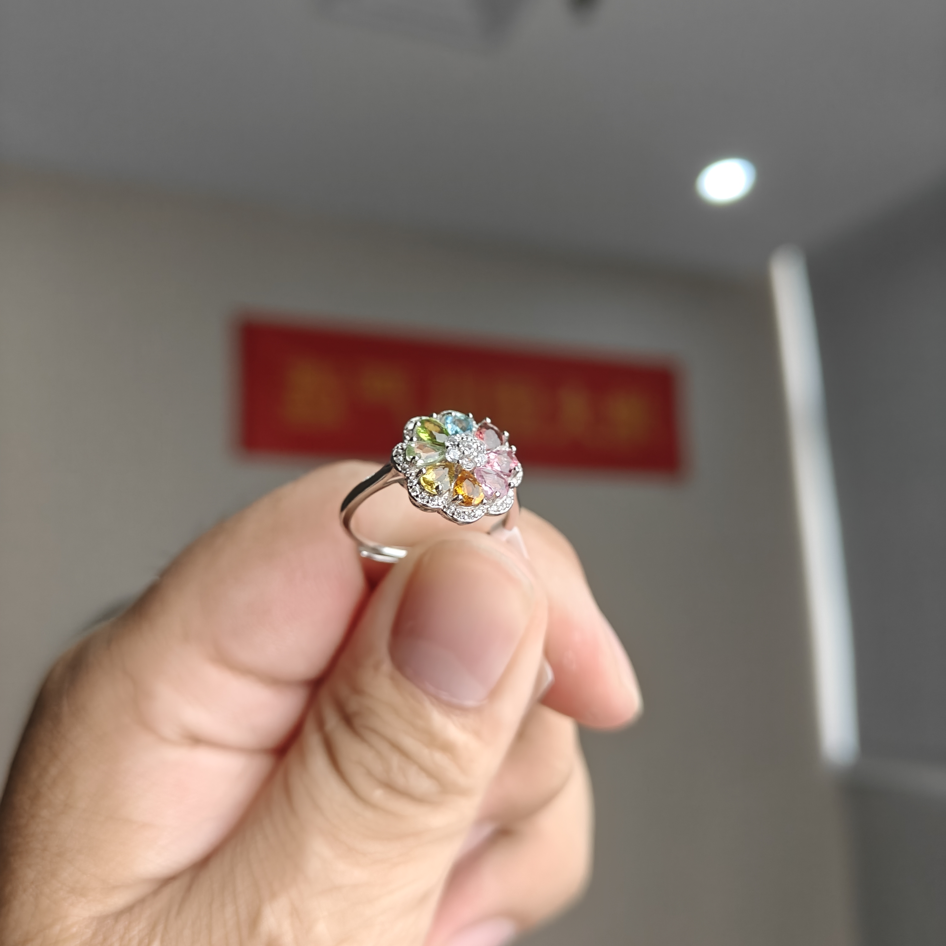 约3*3.5mm碧玺水滴s925银戒指