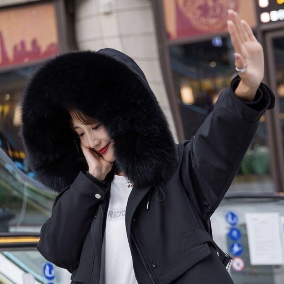 黑色狐狸毛毛领派克服羽绒服通用毛领