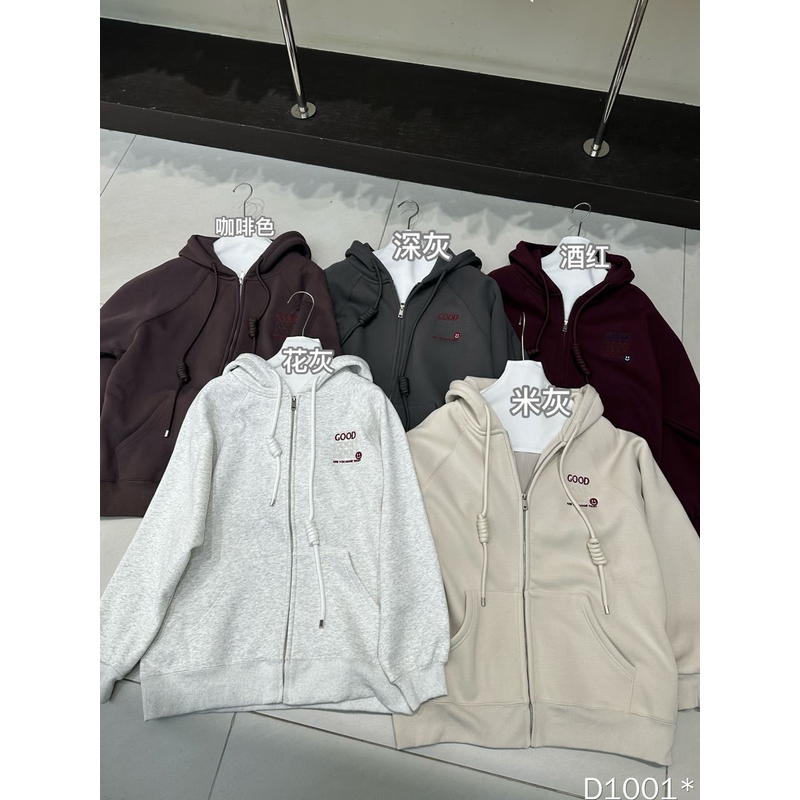0462【冬季新款】左侧刺绣字母GOOD宽松百搭连帽外套（1001）