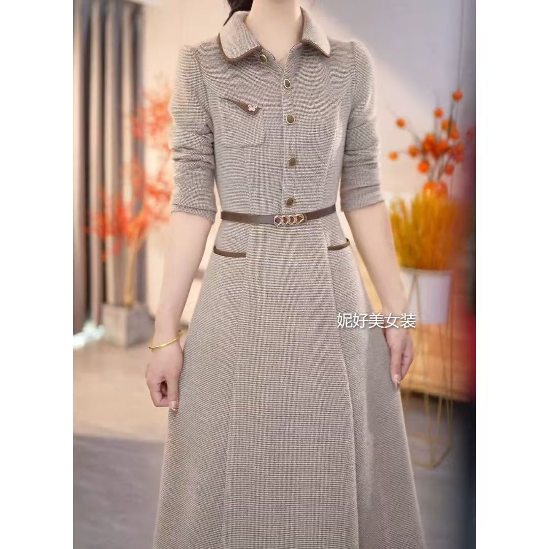 高端时尚加厚连衣裙女秋冬新款妈妈气质修身洋气减龄打底裙子