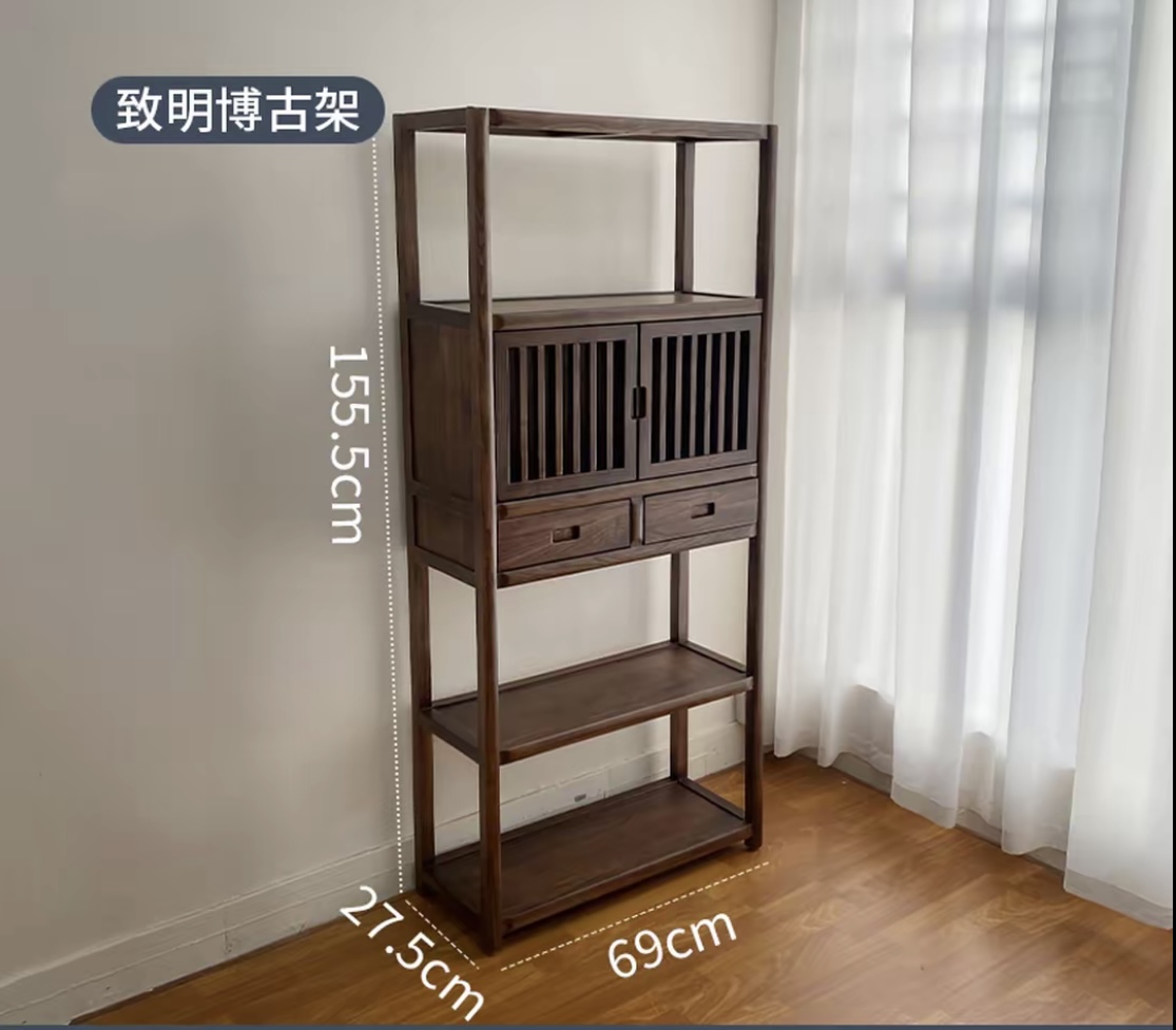 新中式博古架胡桃木小型实木多宝阁客厅茶叶置物柜家用复古展示柜