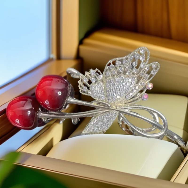 少女风法式森系女欧美风抓夹发夹素款发饰长11cm樱桃形状