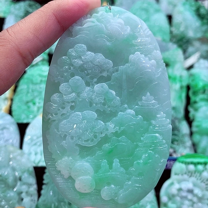 天然A货翡翠山水牌