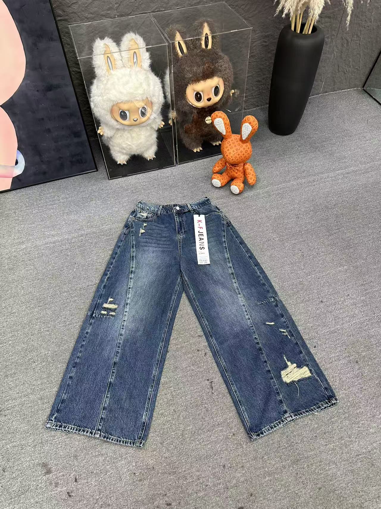 6627无弹春款破洞弯刀拖地裤