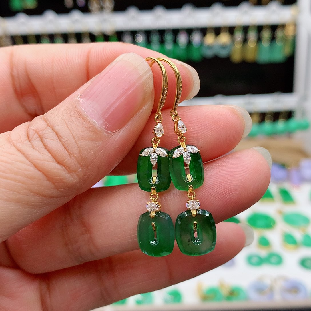 翡翠耳饰18K金镶嵌兰*