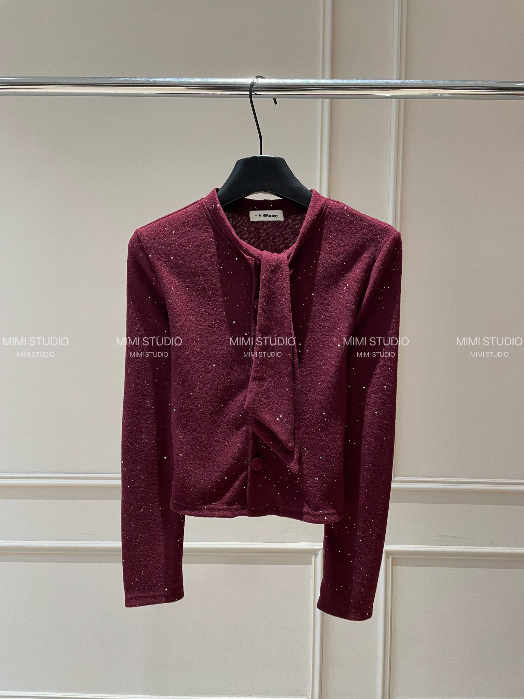 2025冬新款长袖 百搭飘带细闪设计长袖T恤女修身显瘦上衣1367#