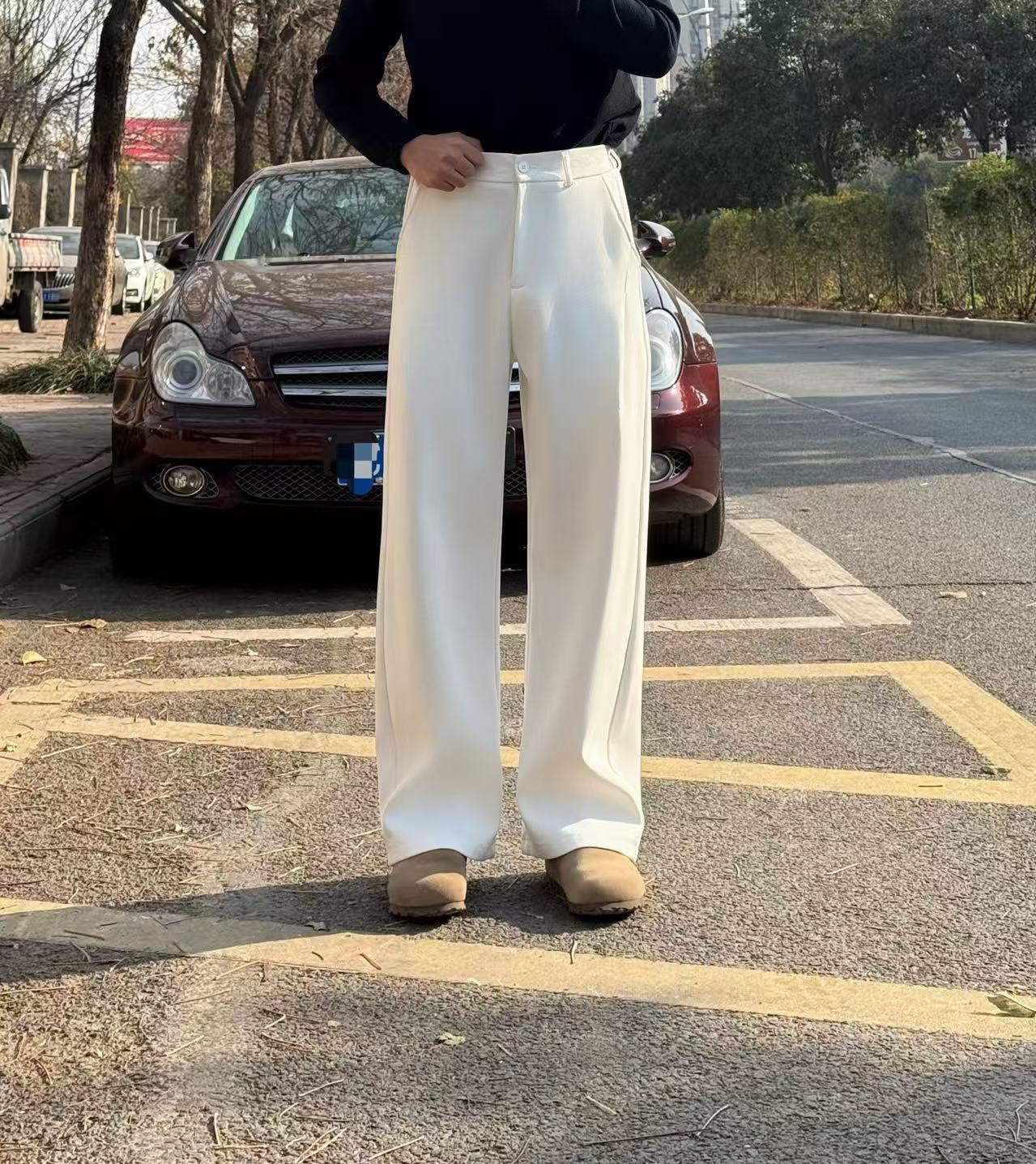 男裤棉宽松直筒休闲裤男2025秋新款精梳棉男士阔版加绒裤子