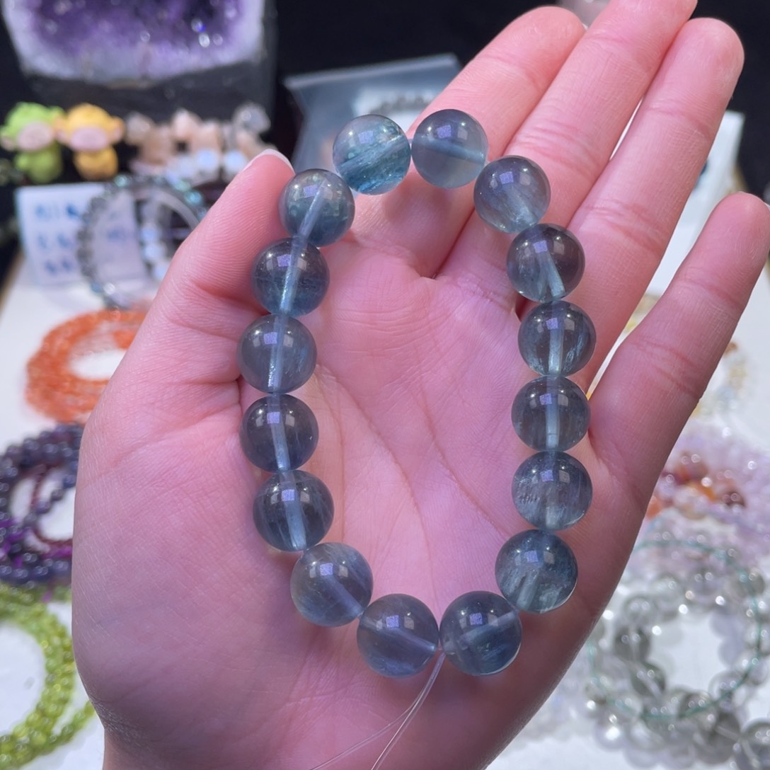 未镶嵌手链水晶拉丝魔鬼蓝萤石12+