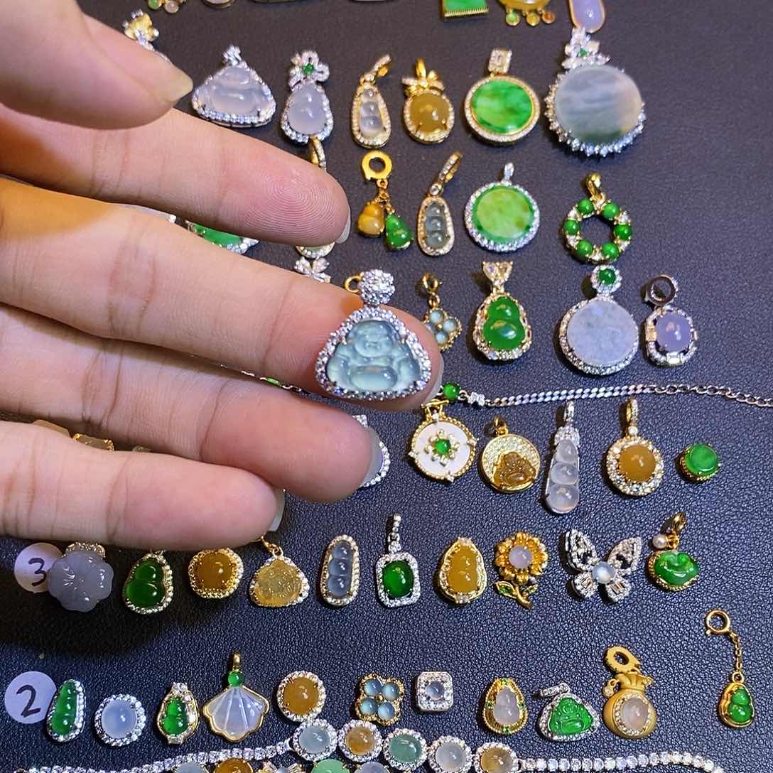 吊坠(不含链)银S925镶嵌翡翠