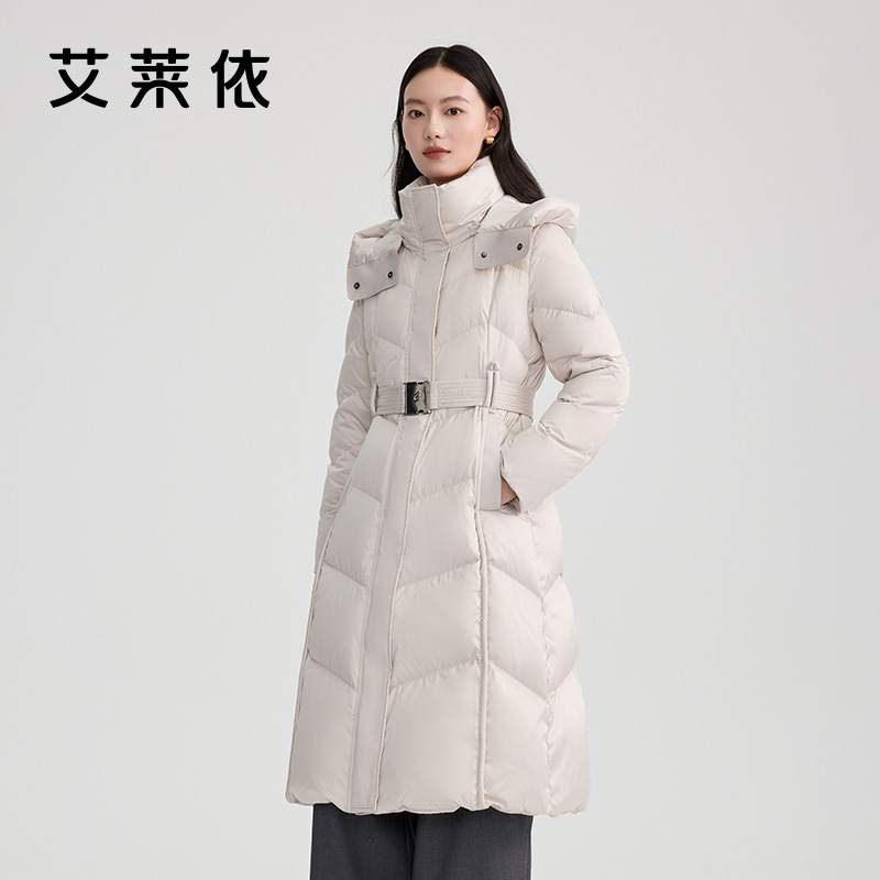 艾莱依冬季新款气质收腰长款羽绒服时尚百搭加厚保暖外套1293