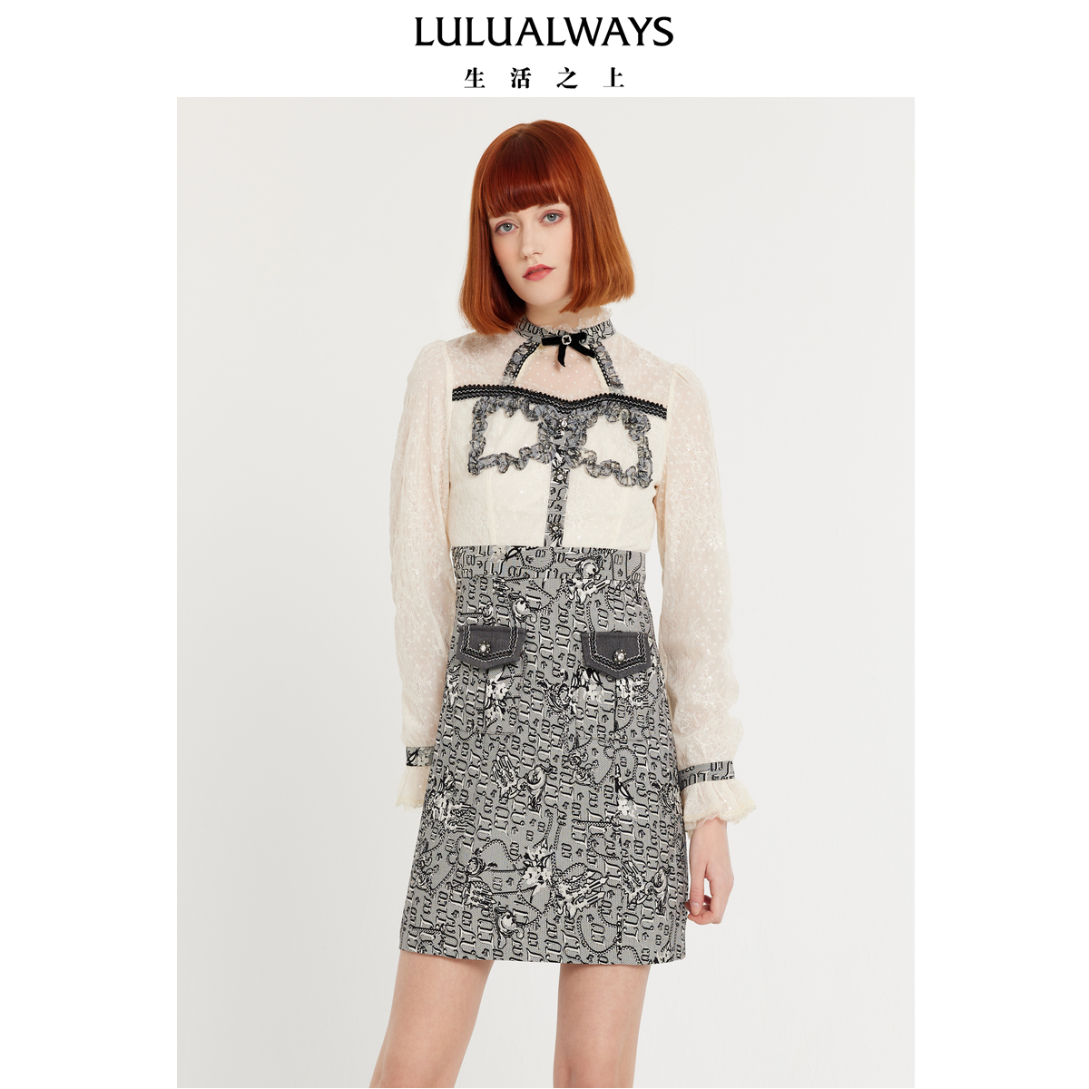 LULUALWAYS设计感提花短款连衣裙